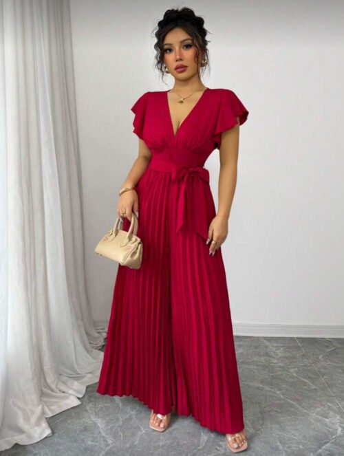 Burgundy V Neck Jumpsuit
