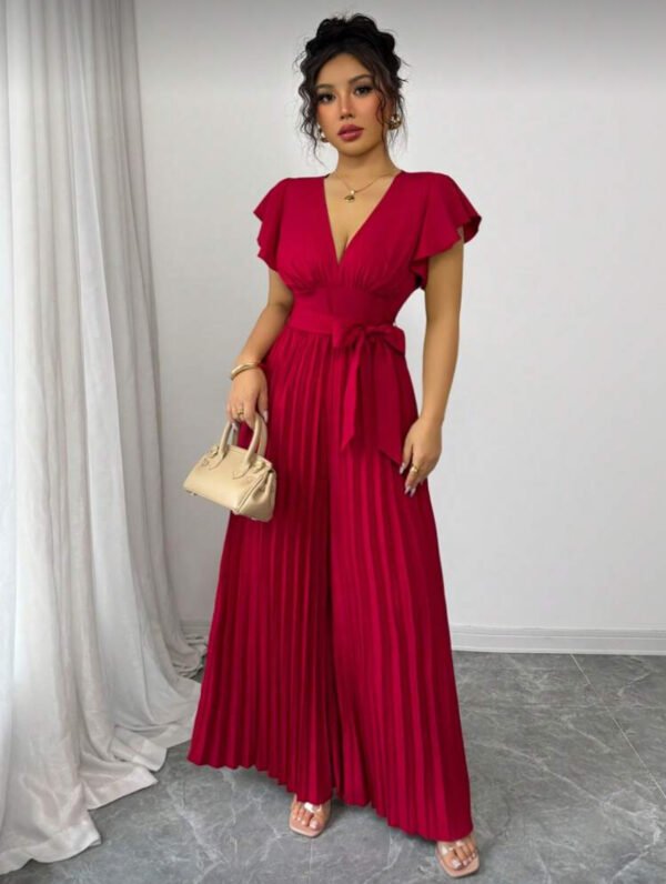 Burgundy V Neck Jumpsuit