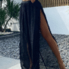 Black Pom-pom Trim Split Side Cover Up Pants