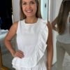 White Casual Solid Color Ruffle Hem Sleeveless Blouse