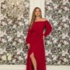Dark Red Off Shoulder Maxi Dress