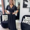 Black Solid color short sleeve satin maxi dress