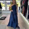 Navy One Shoulder Elegant Evening Gown
