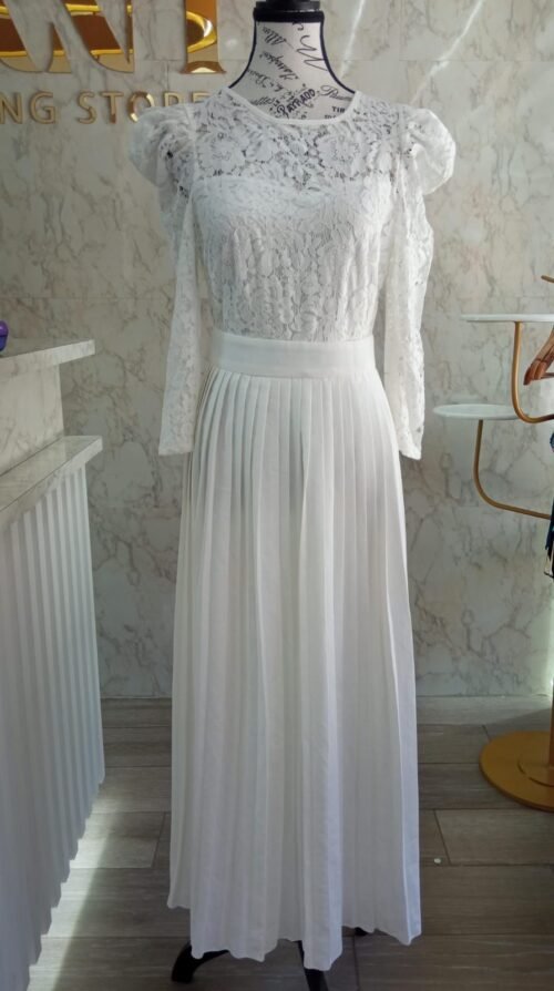 White Pleated Midi Dress