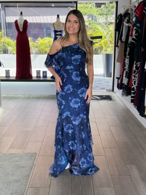 Navy Floral Maxi Elegant Dress