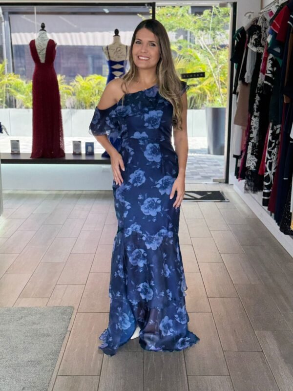Navy Floral Maxi Elegant Dress