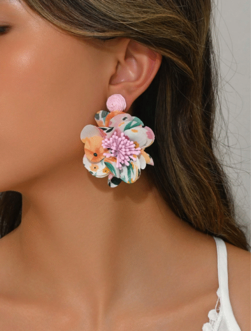 Pink Boho FLoral Tassel Earrings