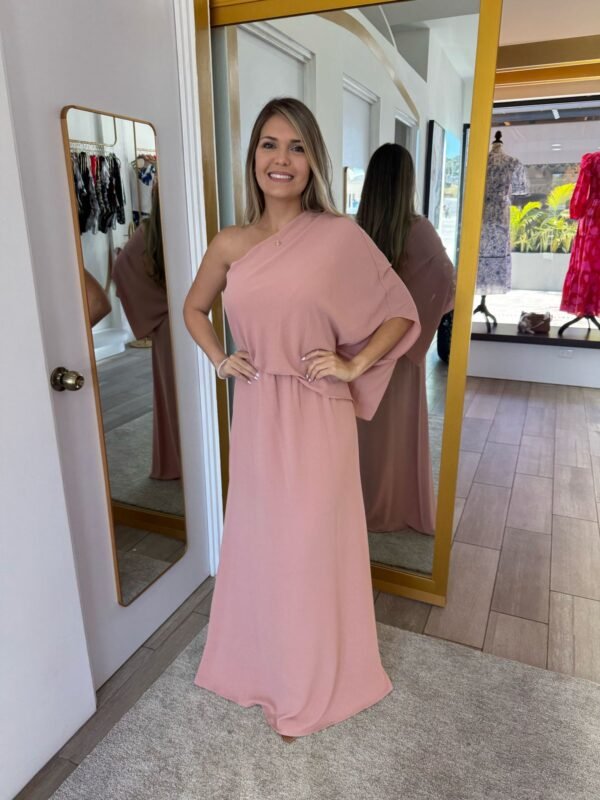 Textured Solid Slouchy One Shoulder Maxi Dress