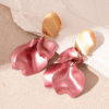 Pink Rose Flower Drop Earrings