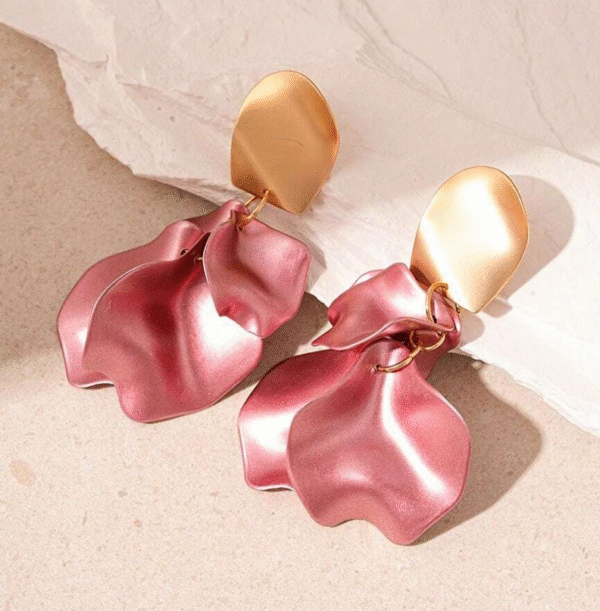 Pink Rose Flower Drop Earrings