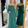 Hunter Green Off Shoulder Formal Dress