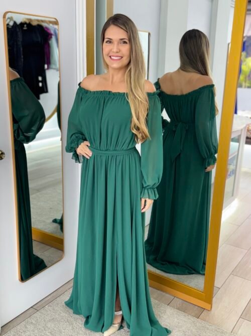 Hunter Green Off Shoulder Formal Dress
