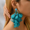 Long Blue Tassel Flower Pendant Earrings