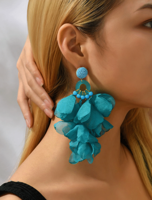 Long Blue Tassel Flower Pendant Earrings
