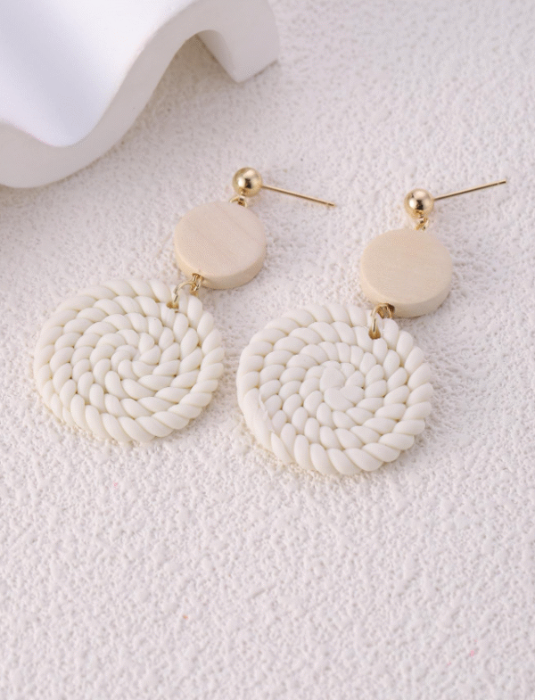 White Braided Round Drop Earrings