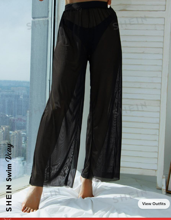 Black Solid Sheer Cover Up