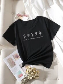 Floral & Letter Graphic Tee