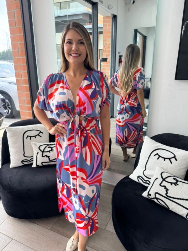 Grey Lily Tie Front Dolman Midi Dress