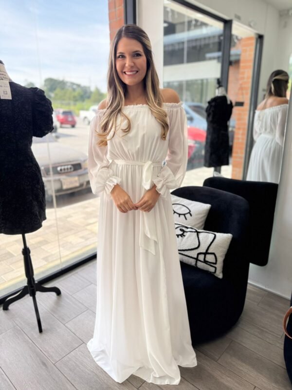 White Elegant Off Shoulder Maxi Dress