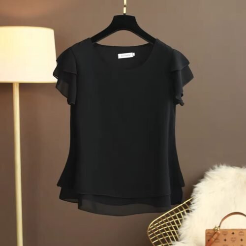 caec32bd-8c7f-4ffb-8eca-dbaee6e75e0b.jpeg Black Blouse Loose O-Neck Chiffon