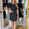 d3e04b92-09af-4248-80fe-aef9c37e4835.jpeg Black Jacquard Classic-Fit Mini Dress with Puff Sleeves