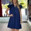 Navy Ruffle Sleeve Mini Dress
