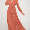 d9c2bc86-43f3-4045-834f-7fd5228447d5.png Terracotta Solid chiffon maxi dress featuring bishop sleeves