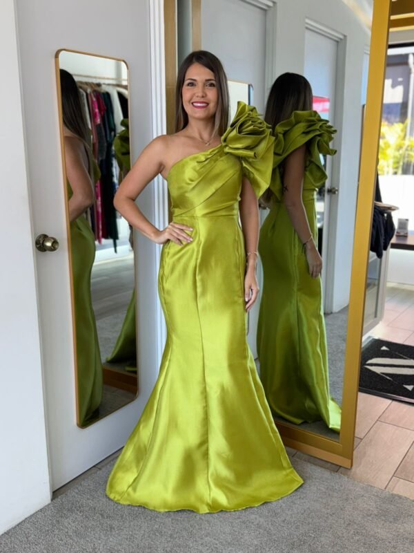 One-shoulder Satin Evening Maxi Dress