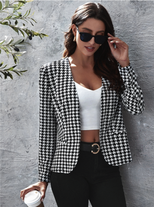 e0ba9f17-af3b-438c-bab7-dc1b0a0a9ae2.png SHEIN Open Front Houndstooth Jacket