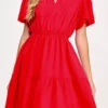 e319e79b-e484-4176-ad6d-525323b21f07.webp Red Solid Dress with Ruffled V Neck