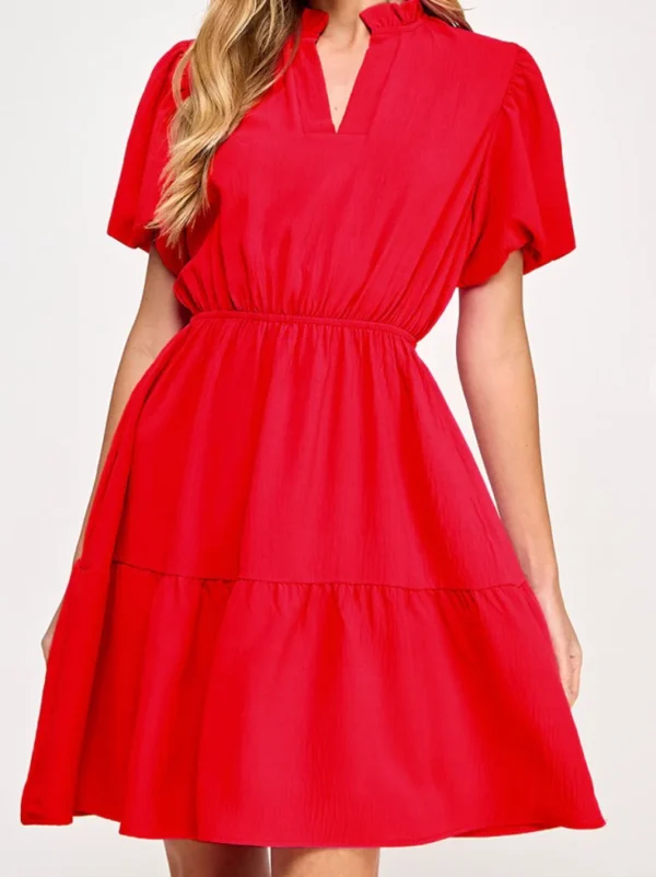 e319e79b-e484-4176-ad6d-525323b21f07.webp Red Solid Dress with Ruffled V Neck