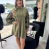 Olive Long Sleeve Mini Dress with Lace