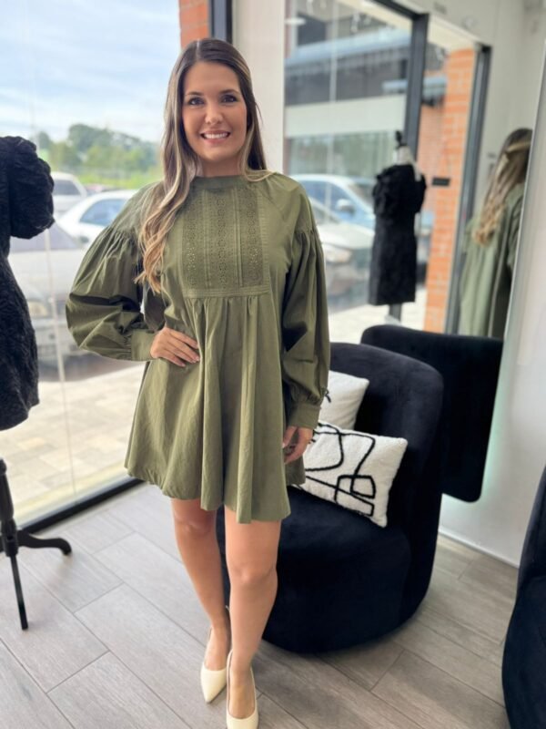 Olive Long Sleeve Mini Dress with Lace